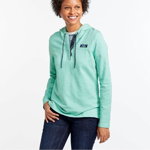 L.L.Bean Women’s Rugby Teal Hooded Pullover light weight sweatshirt sz M petite - Picture 2 of 12